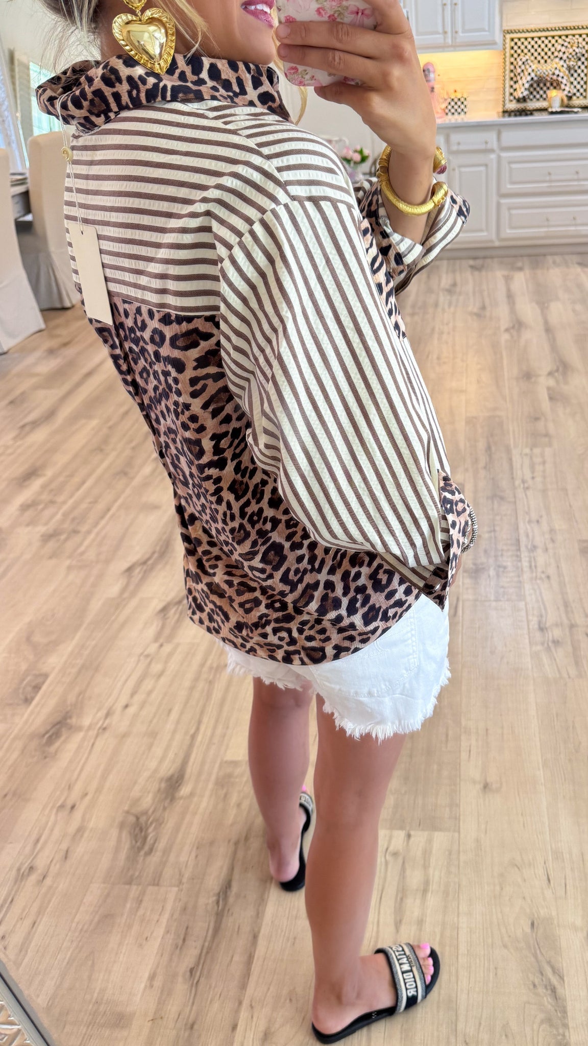 Brown Leopard Print Stripe Long Sleeve Top